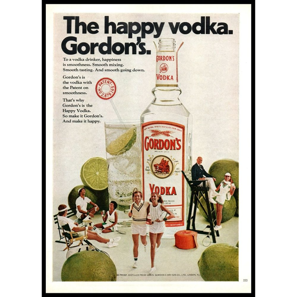 1974 Gordon's The Happy Vodka Vintage Print Ad Tennis Club Couples Lime Wall Art